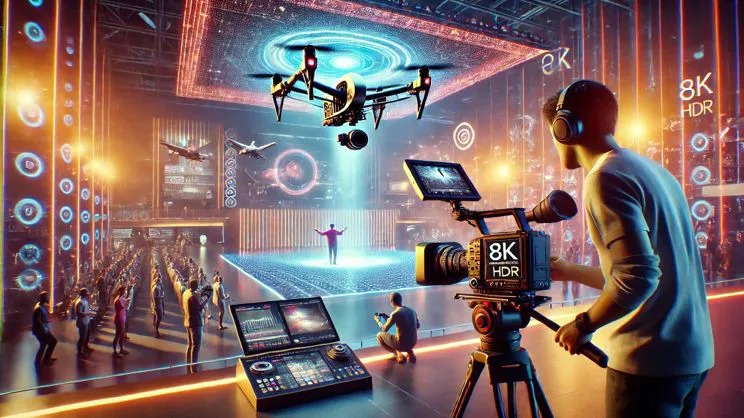 Produzione video 2025: riprese 8K, droni, AI, realtà aumentata e fotografia avanzata per eventi e aziende.